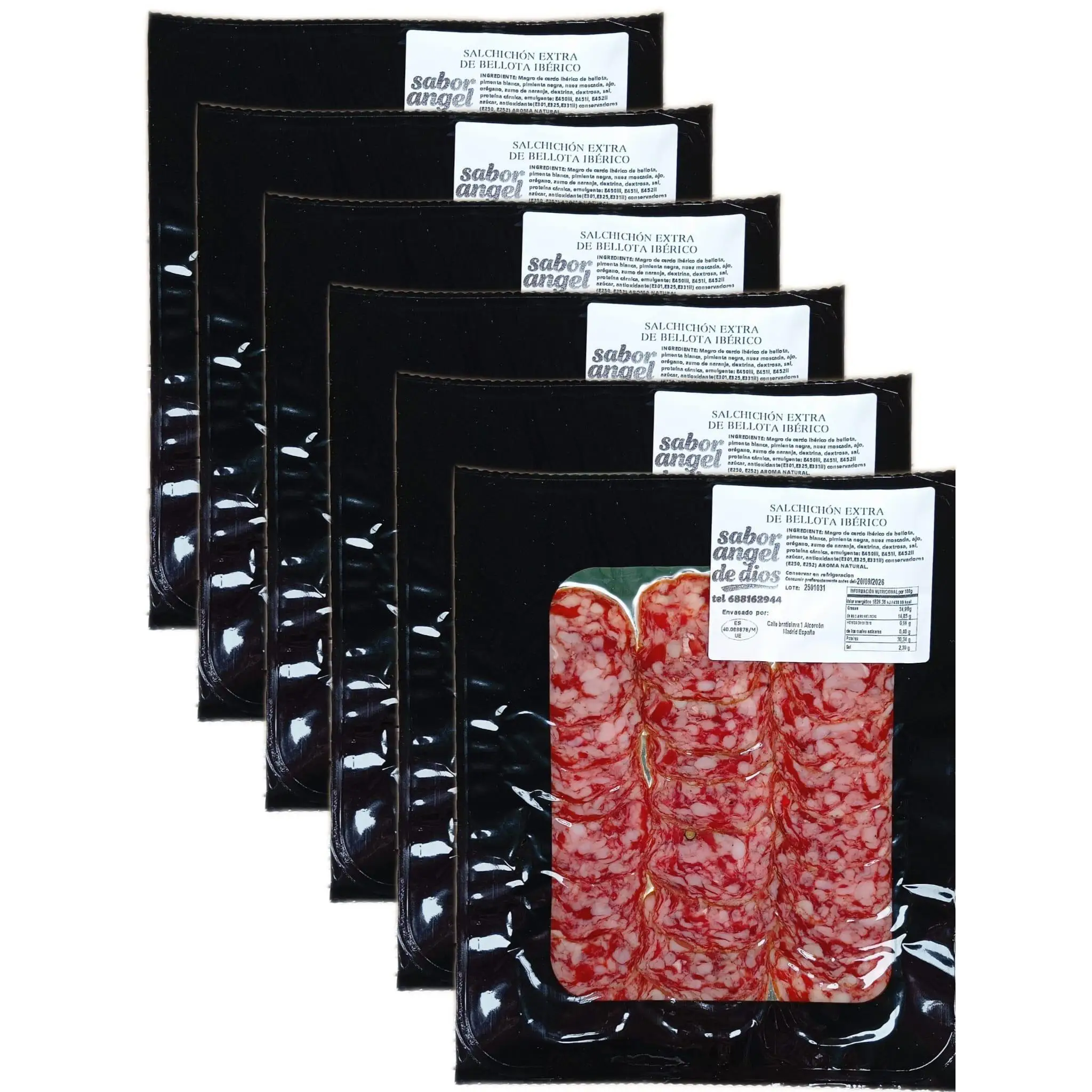 Salchichon Extra de Bellota Iberico 100gr Aprox - SABOR ANGEL DE DIOS - 6 sobres, TOTAL 600gr.