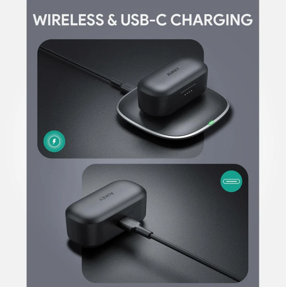 Wireless charging headphones AUKEY EP-T21P IPX6 10 mm drivers