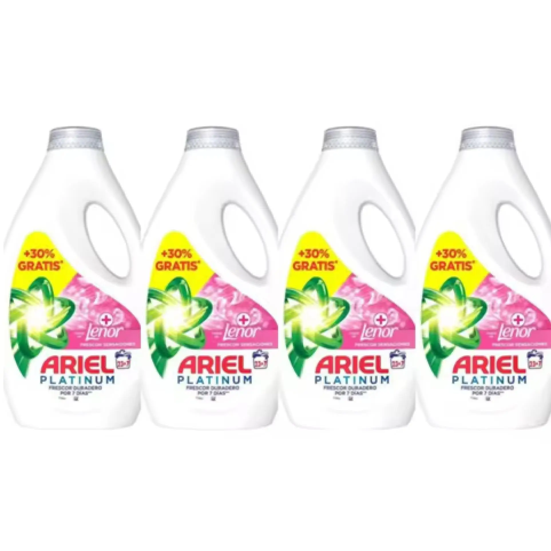 Ariel Pink Detergente Líquido Pack 4 Botellas de 1350ml - 120 Lavados, Frescor Duradero hasta 7 Días y Acción Antibacterias 23+7 por envase