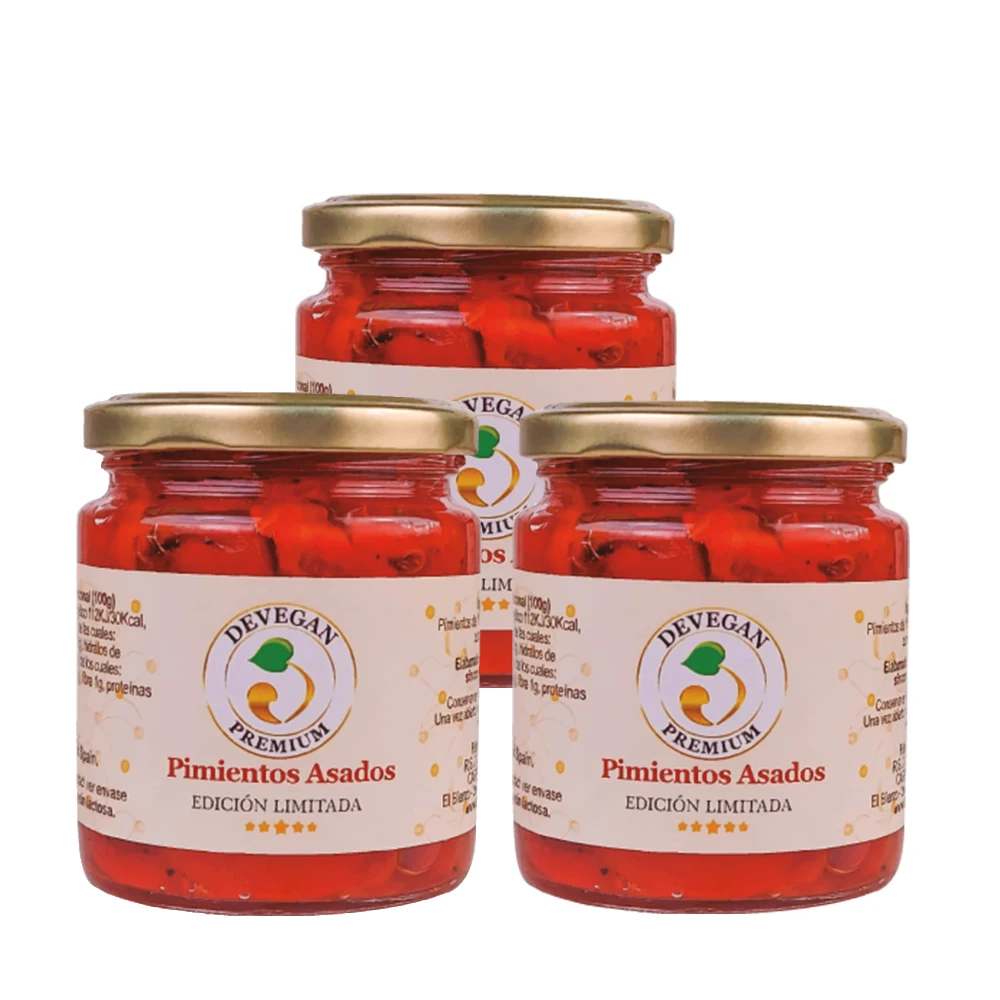 Pimientos del Bierzo Asados en Leña y Pelados a Mano por Devegan, 100% Naturales y Artesanos, 240 g – 3 Unidades, Sin Ingredientes Químicos, Ideal para Gourmet Vegetariano