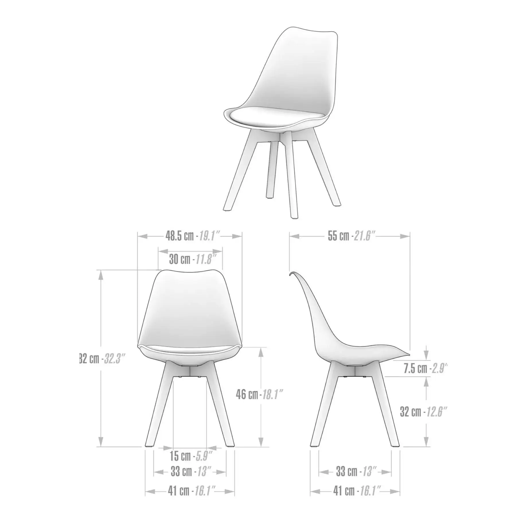SIRIO Chair White with Faux Leather Cushion and Beech Wood Legs, Iconic Scandinavian Design, Ideal for Dining Room, Office, or Kitchen, Durable and Stylish, Dimensions 81x48x54 cm.
