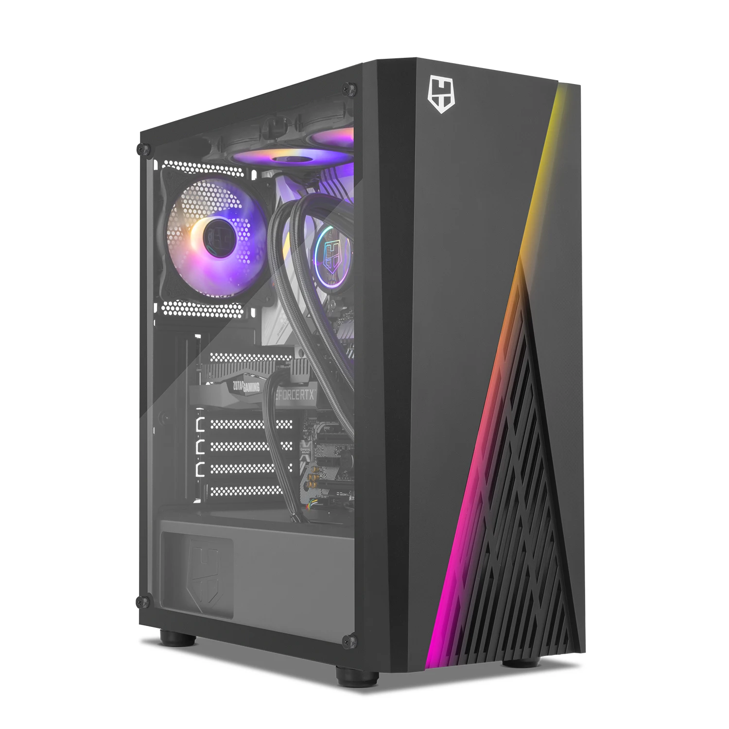 NOX Hummer Frost- Microtorre Micro ATX;ATX, hasta 6 Ventiladores 160mm, diseño Gaming, Tira LED ARGB Rainbow, Ventana Cristal Templado, graficas Gran tamaño, USB 3.0, Negro
