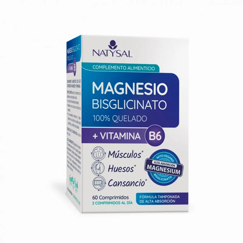 Magnesio Bisglicinato 100% Quelado + B6 de Natysal 60 Comprimidos