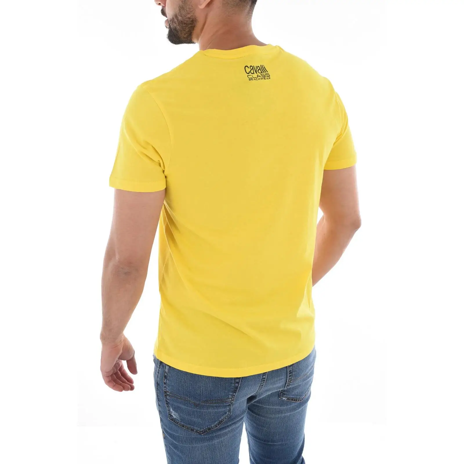Roberto Cavalli Class Yellow T-shirt for Men, 100% Cotton, Short Sleeve, Round Neck, Casual Fashion, Ideal for Spring/Summer 24.