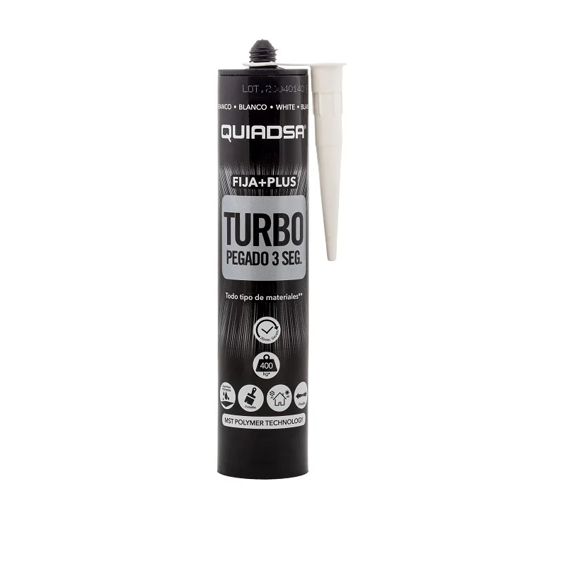 ADHESIVO TURBO QUIADSA BLANCO 290ml FIJA+PLUS 3seg. 400Kg/m2