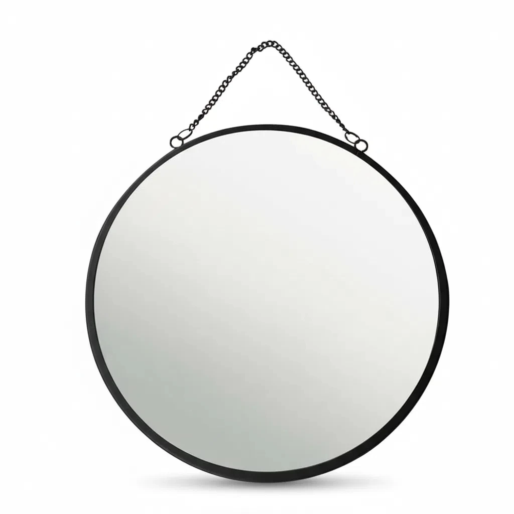 LIN HOME RS22044 Espejo Pequeño de Pared Redondo Marco Color Negro