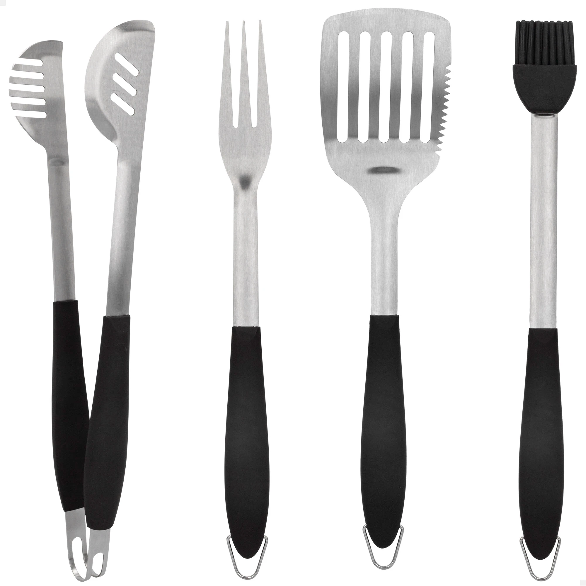 Set de utensilios para barbacoa 4 piezas Aktive, con pinzas, espátula, tenedor trinchador y brocha
