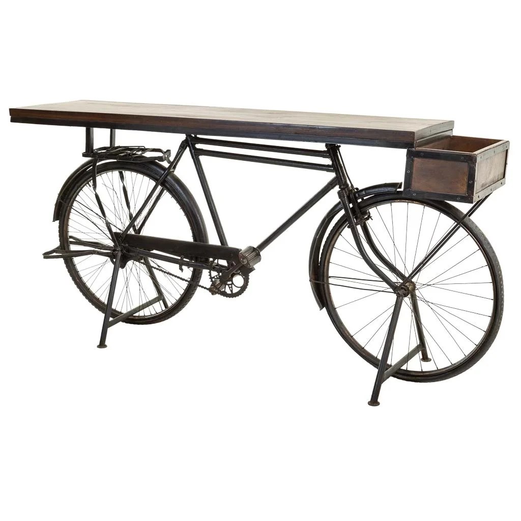 WANDERLUST DECO Recibidor bicicleta de madera y metal negro 198x50x90h cm de estilo Vintage