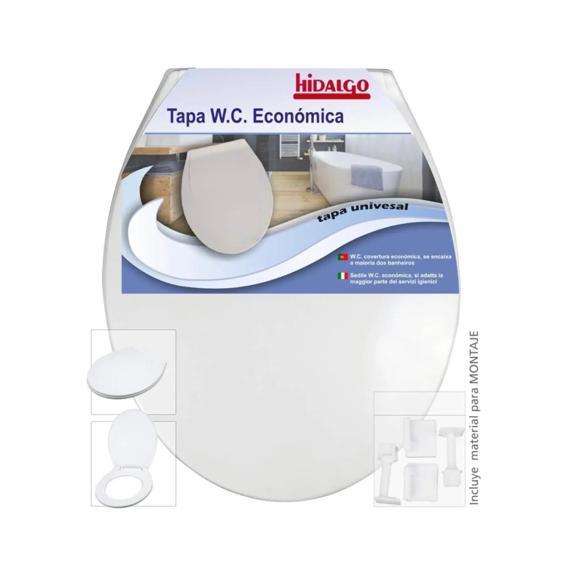 Tapadera WC blanca universal Plástico Económica  35x42CM, incluye material para montaje