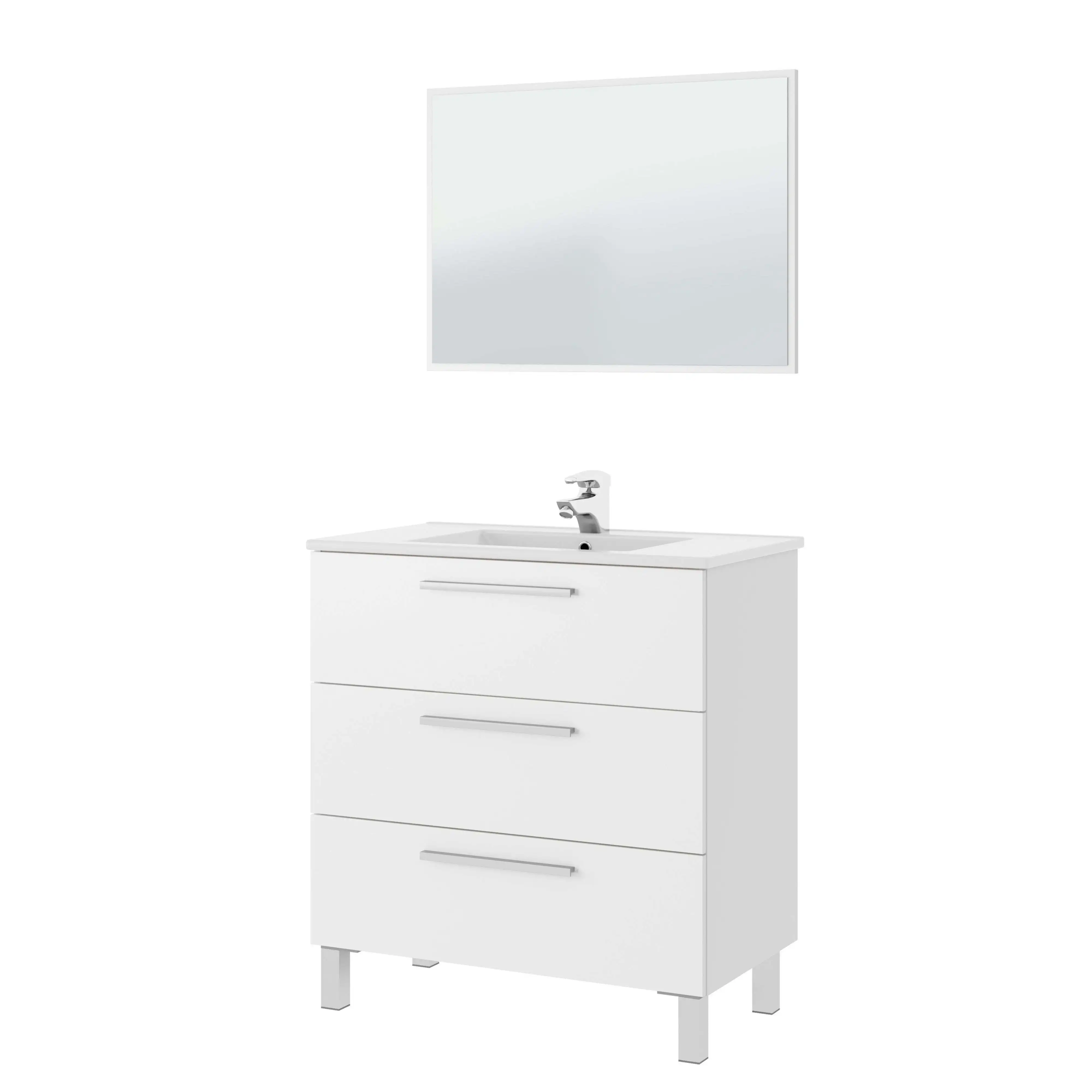 Miroytengo Mueble de Baño Taria Estilo Contemporáneo en Color Blanco Brillo con Espejo y 3 Cajones 80x86x45 cm (Lavabo Opcional)