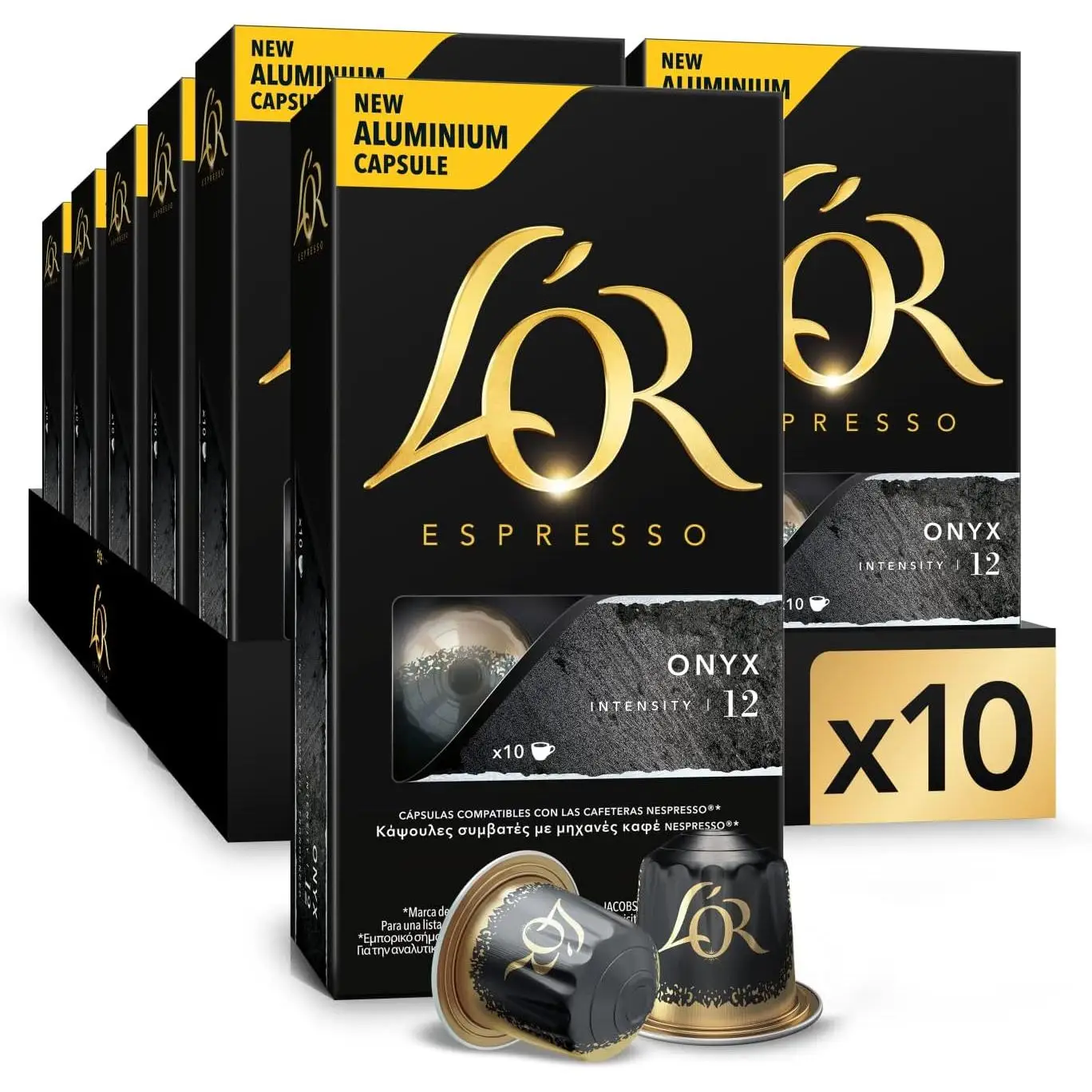 Pack de 10 - L'Or Espresso Café Onyx Intensidad 12  10 cajas x 10 cápsulas (100 cápsulas) compatible con Nespresso