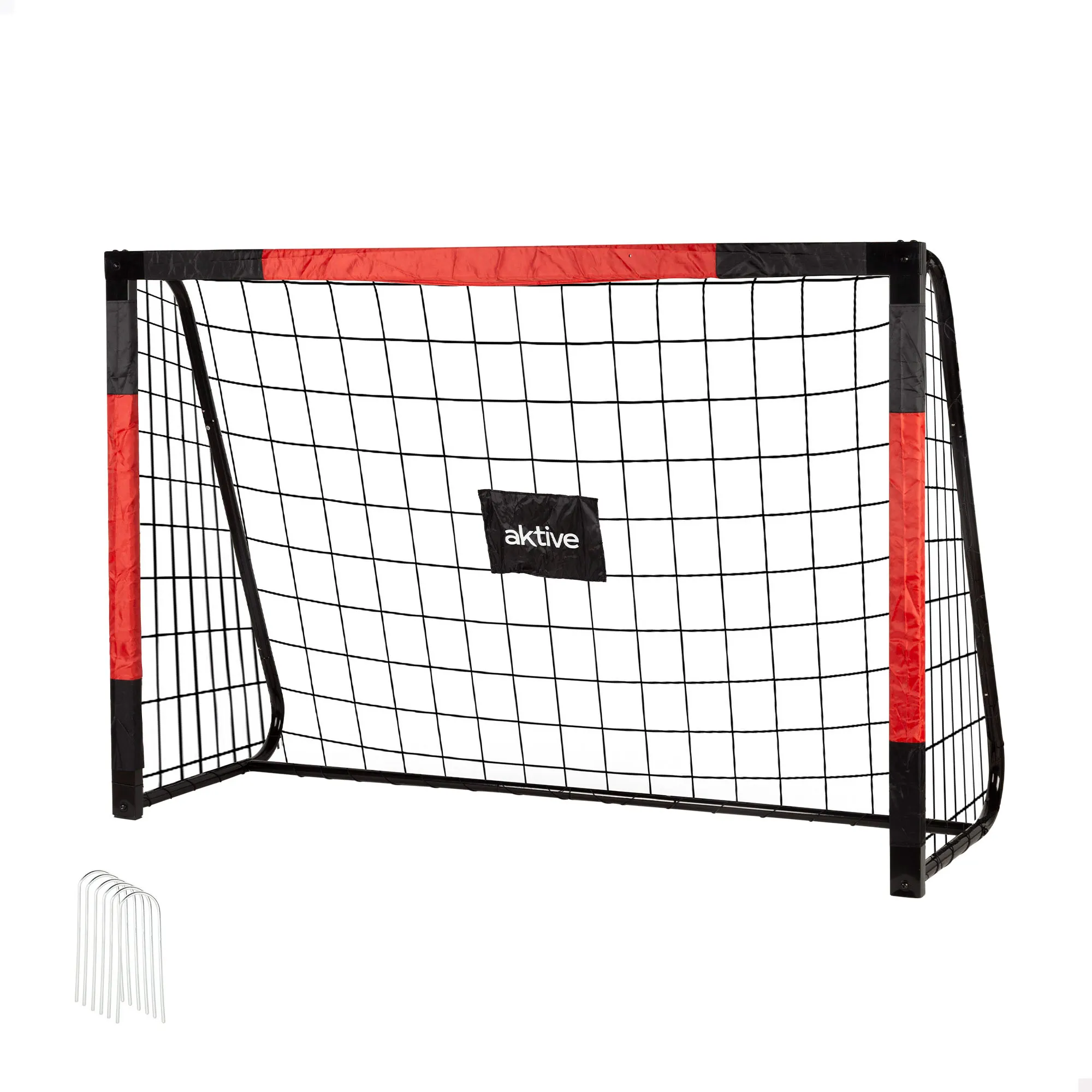 Aktive - Portería de fútbol de acero con red resistente y 6 piquetas para mayor estabilidad, estructura desmontable fácil de montar, ideal para entrenamientos y juegos recreativos en jardines, parques