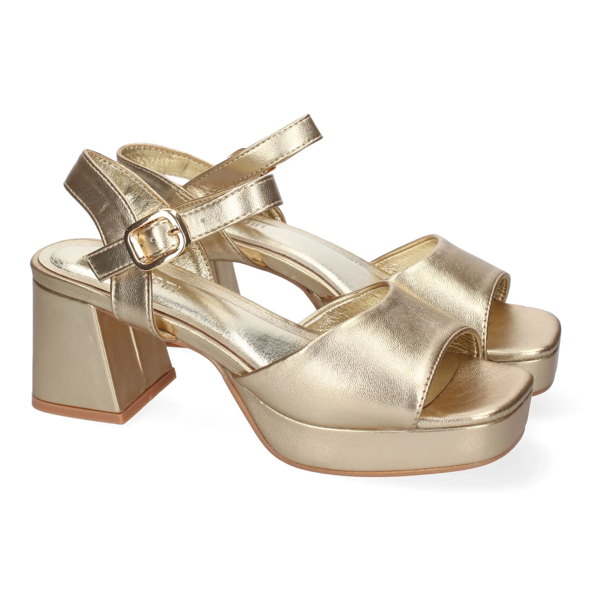 Sandalias doradas para vestir tacón medio cómodo mujer A-3434