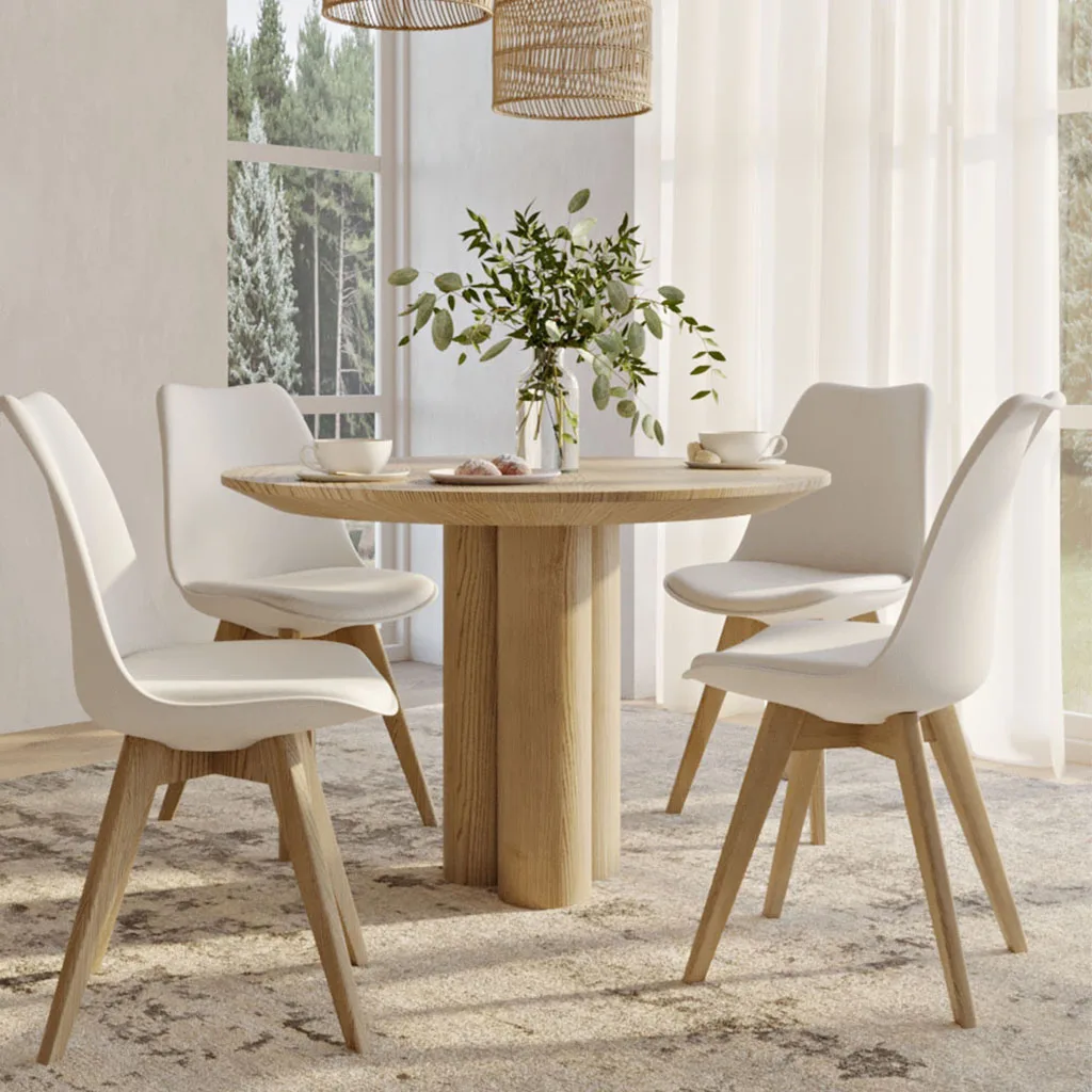 SIRIO Chair White with Faux Leather Cushion and Beech Wood Legs, Iconic Scandinavian Design, Ideal for Dining Room, Office, or Kitchen, Durable and Stylish, Dimensions 81x48x54 cm.