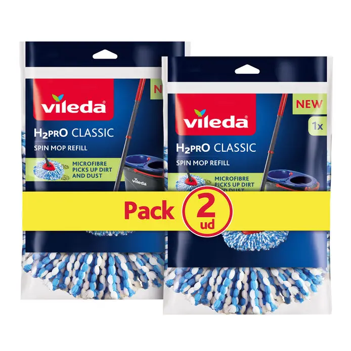 Vileda Pack de 2 Recambios Turbo H2PRO | Microfibras que eliminan la suciedad y el polvo sin esfuerzo | Compatibles con sistemas de fregado giratorio | Cabezal triangular lavable, ideal para todos los suelos duros y esquinas difíciles