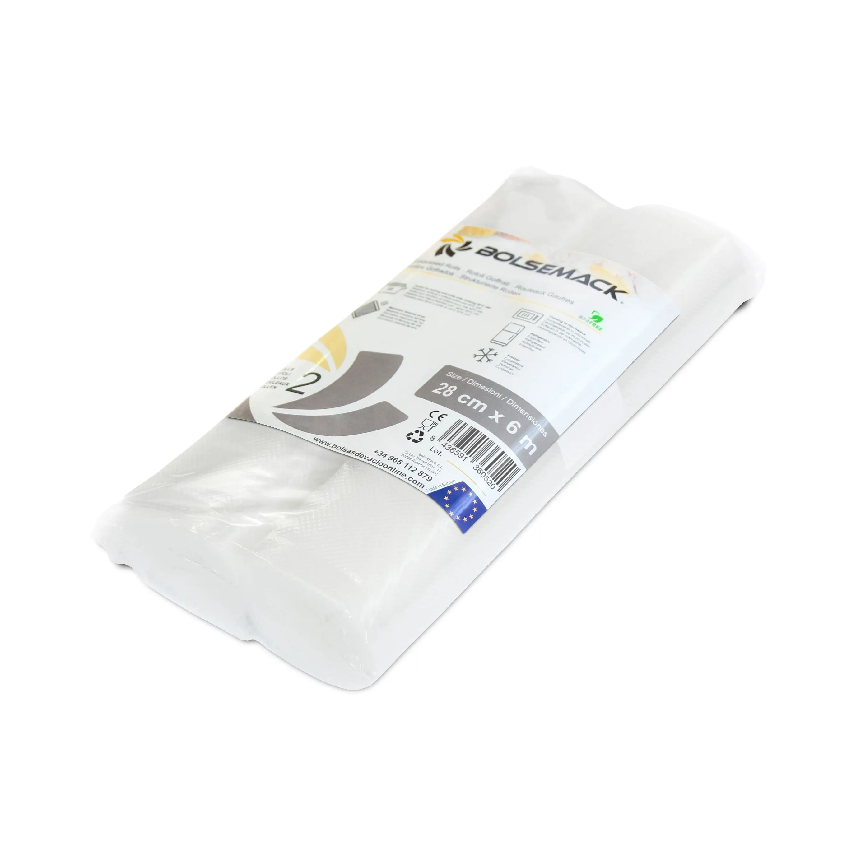 Bolsemack Rollos al Vacío Gofrados de envasado al vacío 28 cm. x 6 metros (2 uds.) Bolsas de vacío para alimentos  Compatibles con todo tipo de envasadora al vacío  Aptas para cocina sous vide  Sin