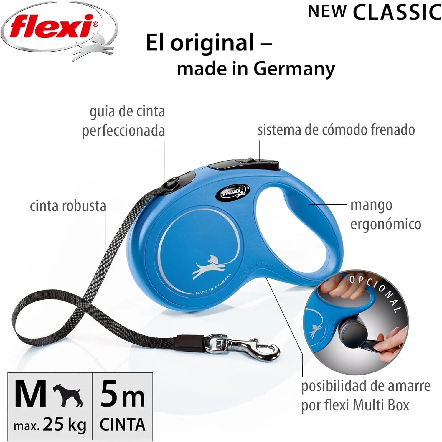Retractable Flexi New Classic M 5M Leash for Dogs Up to 25kg - Ergonomic design, easy one-hand brake, non-tangling cord for smooth walks, suitable for medium dogs, and made from durable plastic for comfortable handling. #3