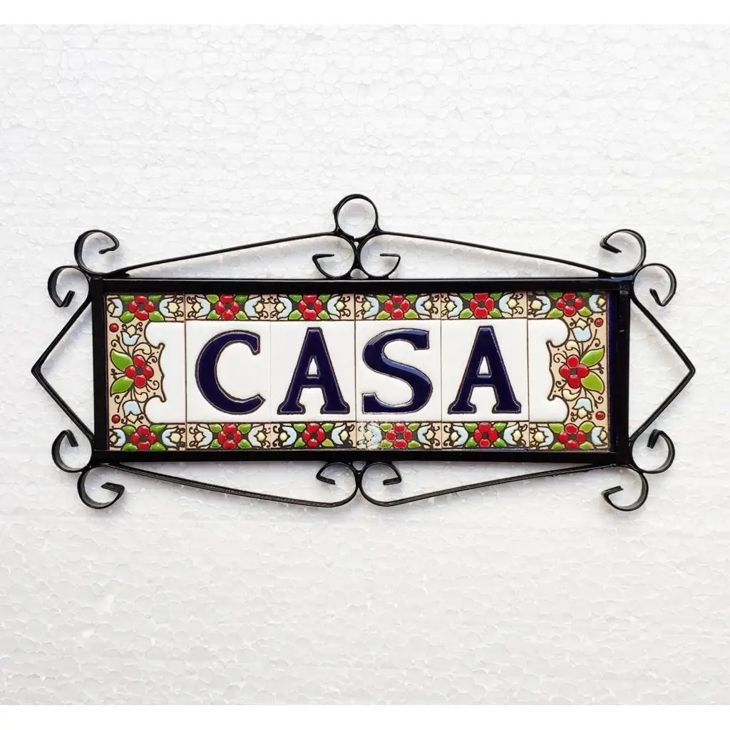 Letras y números de cerámica 7.5cm. (3") para la pared - Letras y números esmaltados - Modelo "FLOR-AZUL-Escud" - Ceramic tile letters/numbers -