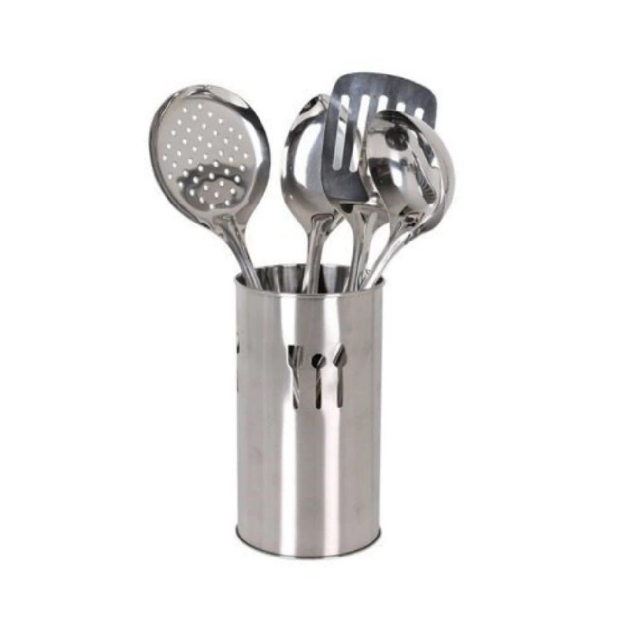 STARLEY-Juego de utensilios de cocina de acero inoxidable,Bote con 4 utensilios,Cucharón Sopero,Cucharón,Espumadera y Espátula Ranurada 10x18 cm