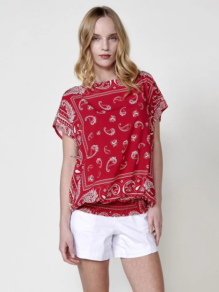 Koroshi Blusa Mujer Satén Estampado Cachemir Escote Barco – Koroshi 2512BL28