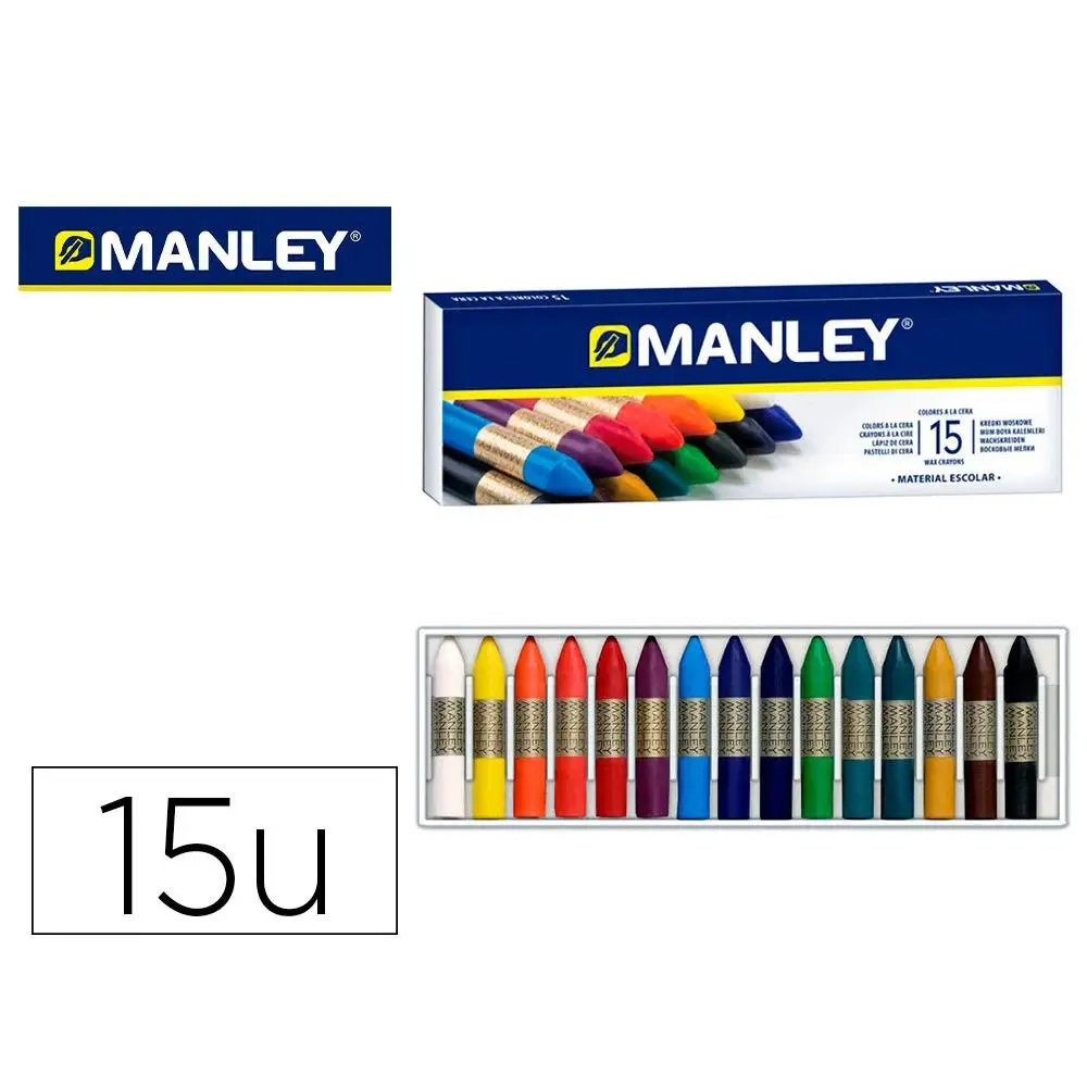 15 Color Assorted MANLEY Wax Pencils Box