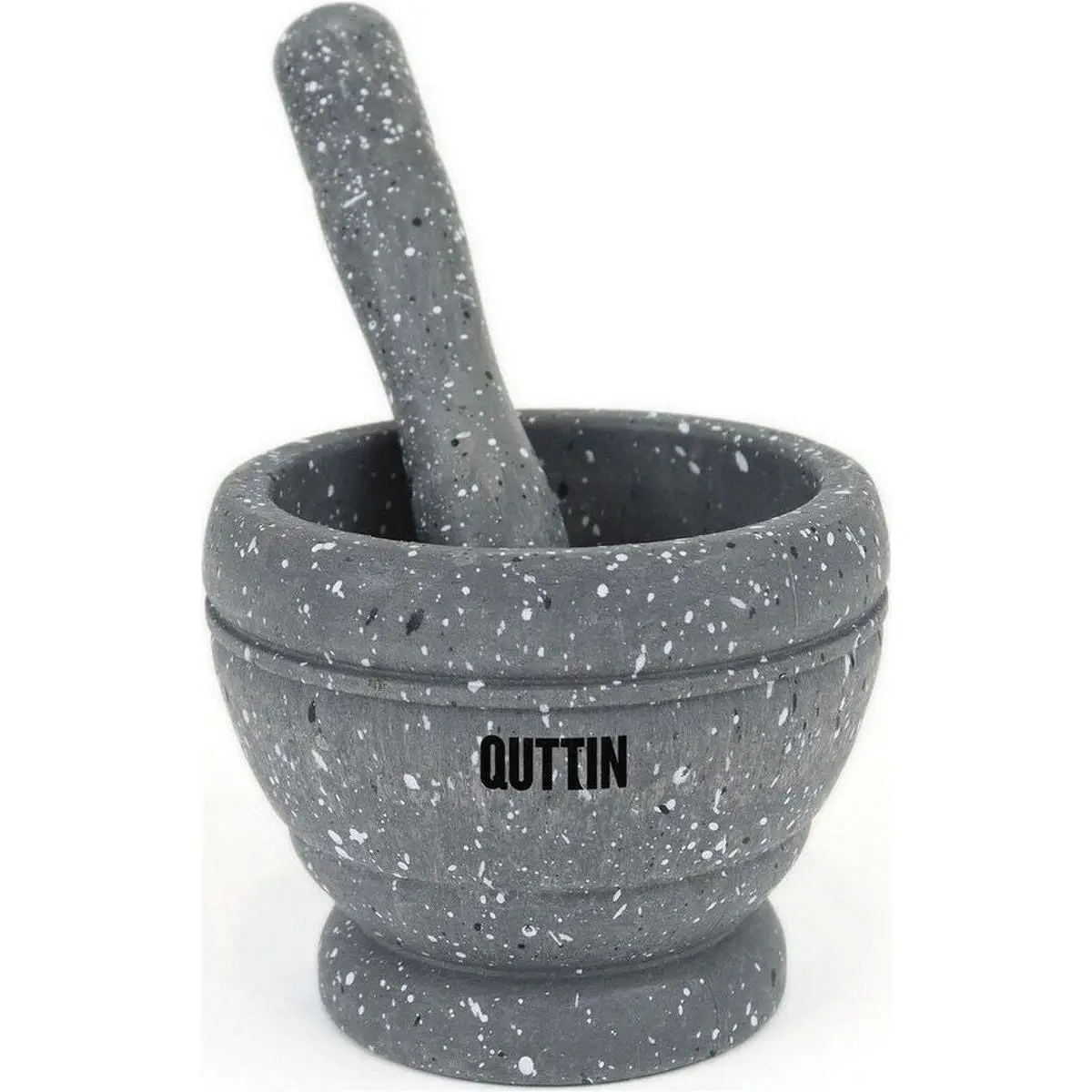 STARLEY-Juego de mortero de resina clásico,Mortero Quttin Negro (11 x 9 cm), guacamole, hierbas, molinillo de especias, cuenco, molinillo de alimentos, barra de mezcla, utensilios de cocina (textura de granito)