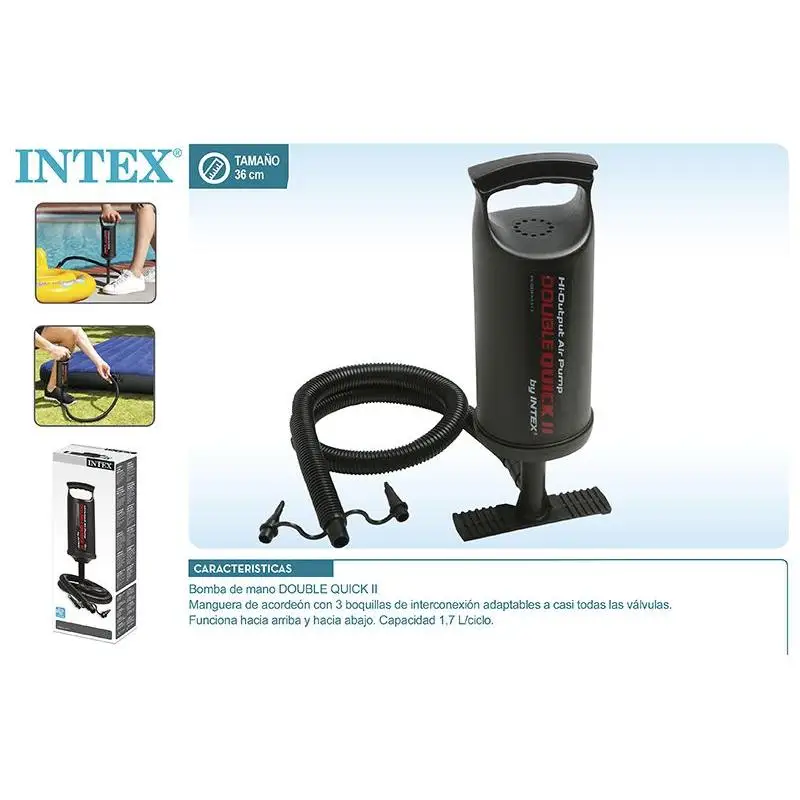 Intex inflador de Mano doble quick II 36cm Bomba de mano grande 3 boquillas para cualquier tipo de inflable verano gran calidad