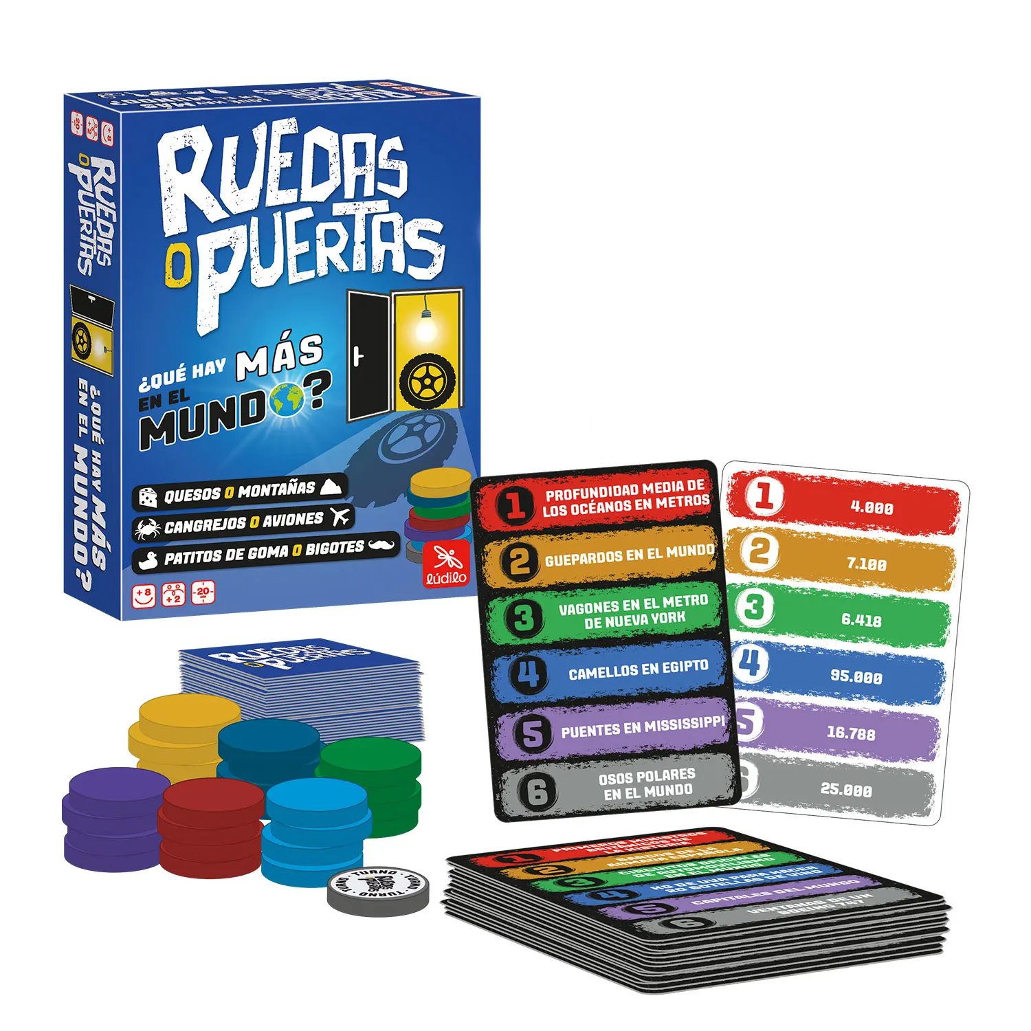 Ludilo Ruedas o Puertas  Juego de Mesa Niños 8 Años o Más  Cartas Trivia para Niños y Adultos  2 o Más Jugadores