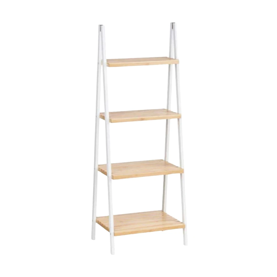 MIRAMAX-Estanteria Bambú Blanco Escalera 3 Estantes 30 x 40,3 x 81,5 cm,4 Estantes 30X40X109cm