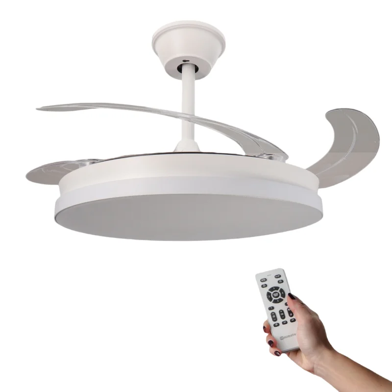 Mimotec Ventilador de Techo LED-COLOR Blanco&Cristal Motor DC 106cm con Aspas Retráctiles Luz LED 40W Control Remoto y Eficiencia Energética OfertaLM8831/8837