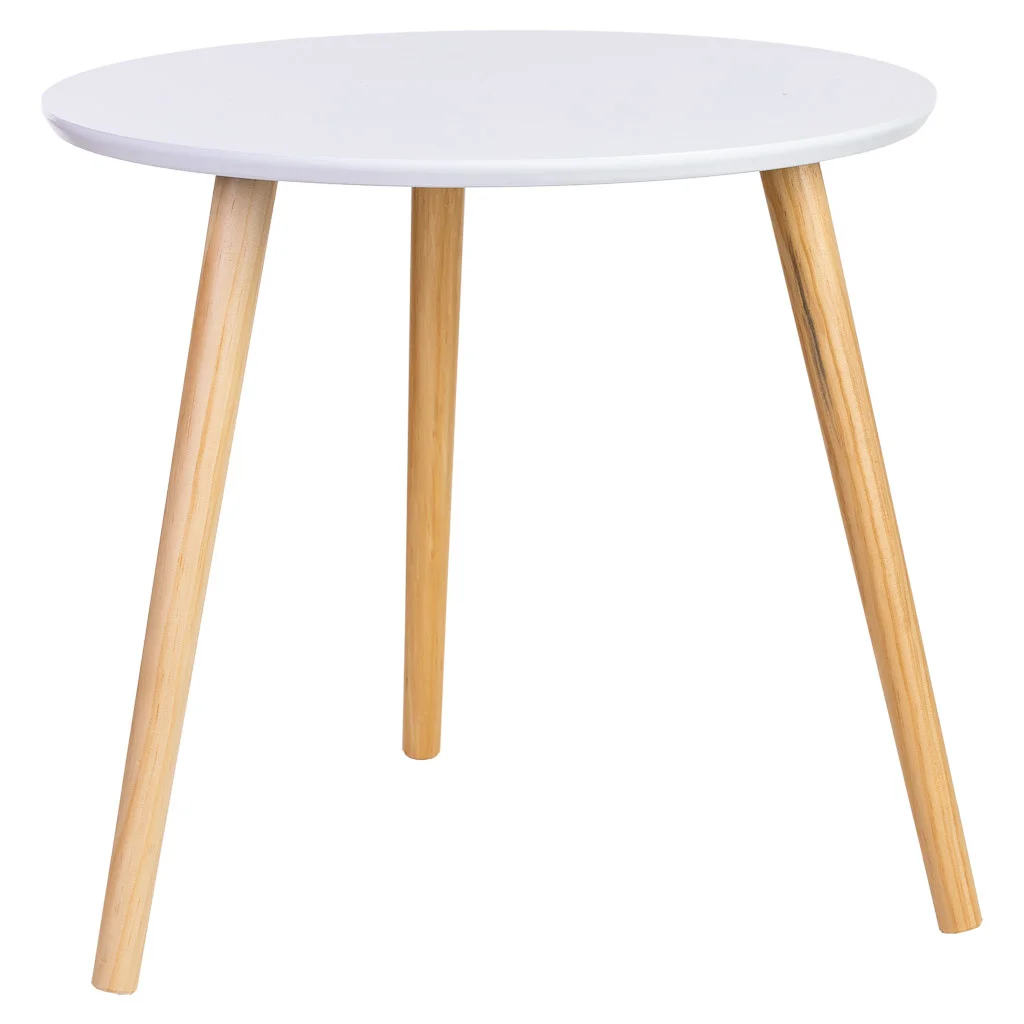 Wonderlust Deco - Mesa auxiliar de madera 3 patas blanca 50x50x46h cm Blanco 50x50x46h cm