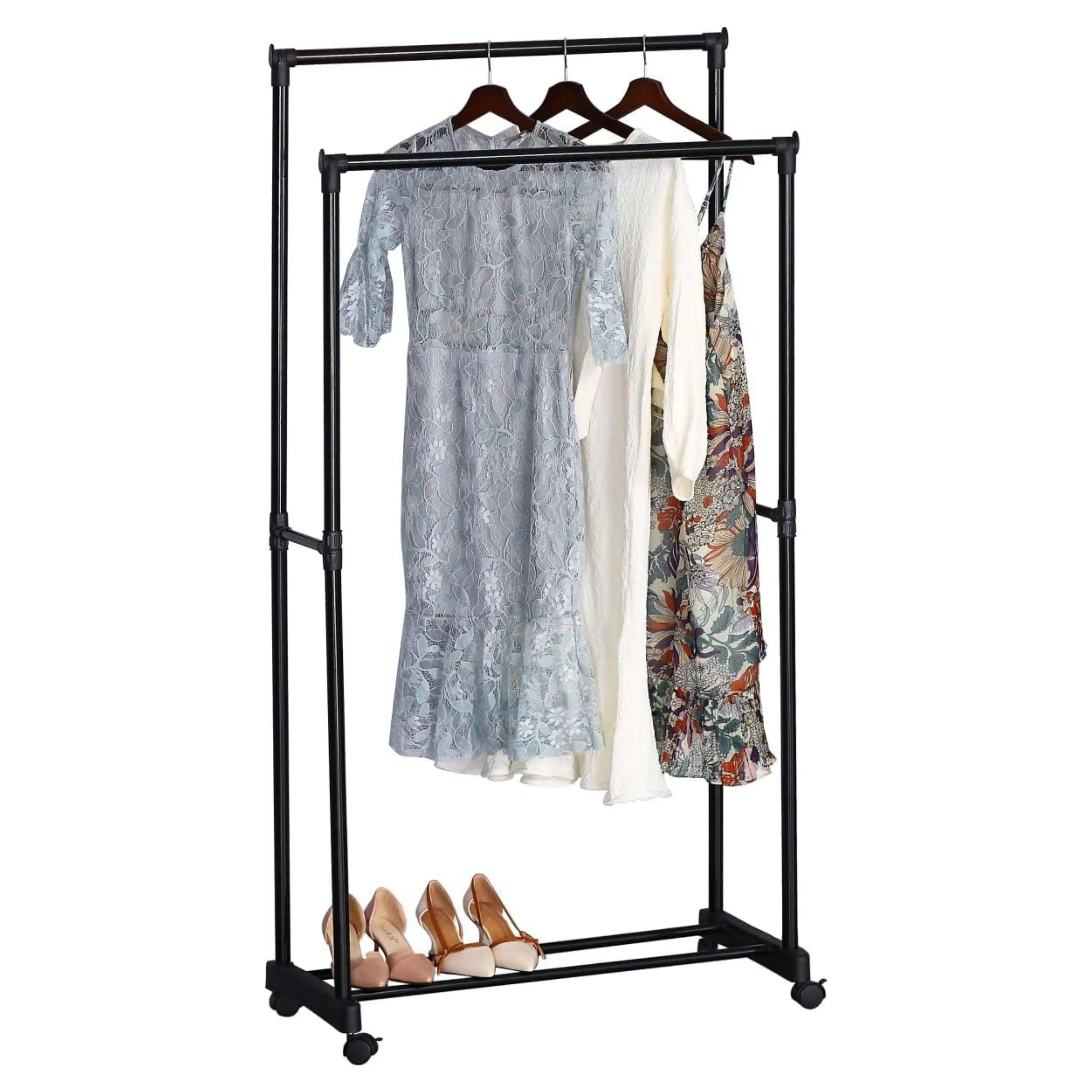 Miroytengo Burro de Ropa 2 Barras Dormitorio Cepi Perchero Dormitorio Negro con Estructura de Metal 75x157x39 cm