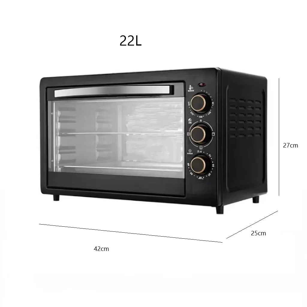 Horno Eléctrico de Sobremesa Bake&Toast Black 22L, 1500W, Diseño Compacto, Hasta 250°C, 3 Modos de Calor (Grill, Inferior y Combinado), Temporizador de 60 Minutos, Puerta de Cristal