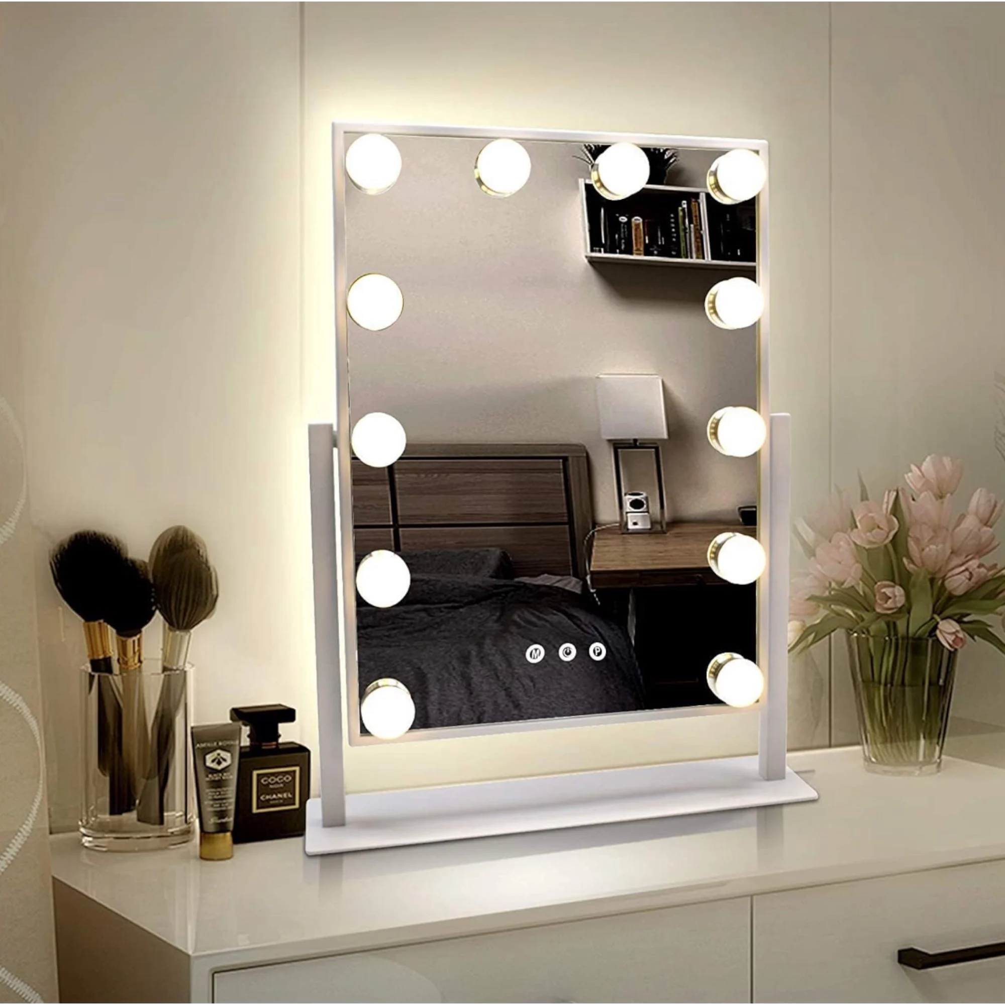 Espejo de maquillaje con iluminación LED | 12 bombillas, 3 modos de luz ✨