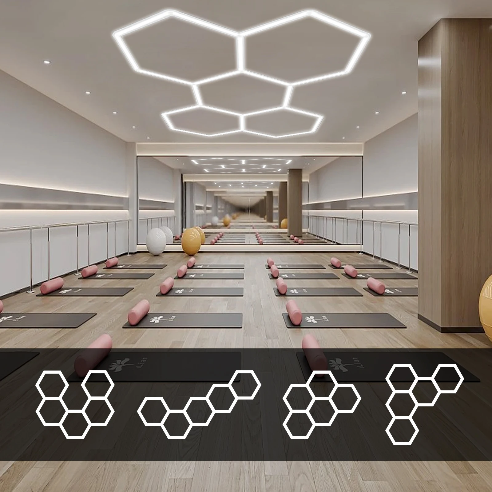 Lámpara Hexagonal 5 Luces LED, 6500K Luz Blanca Fría, 85-265V AC para Peluquería/Gimnasio/Taller