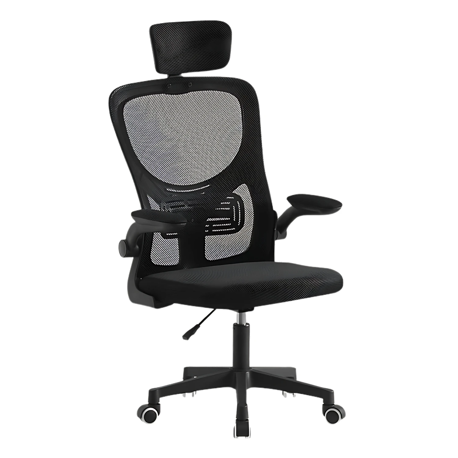 LUTODY - Office desk chair with adjustable headrest, gaming, breathable mesh net backrest, lumbar support, ergonomic with nylon lining, folding armrest, 360o rotating wheel, pp leg, desk, for work center office