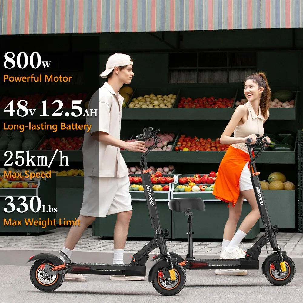 IENYRID M4 Pro S + electric Scooter, 800W motor, 48V 12.5AH battery, 10 inch tire, maximum speed of 45 km/h, range of 20-30km, double disc brakes, double shock absorption, LCD display