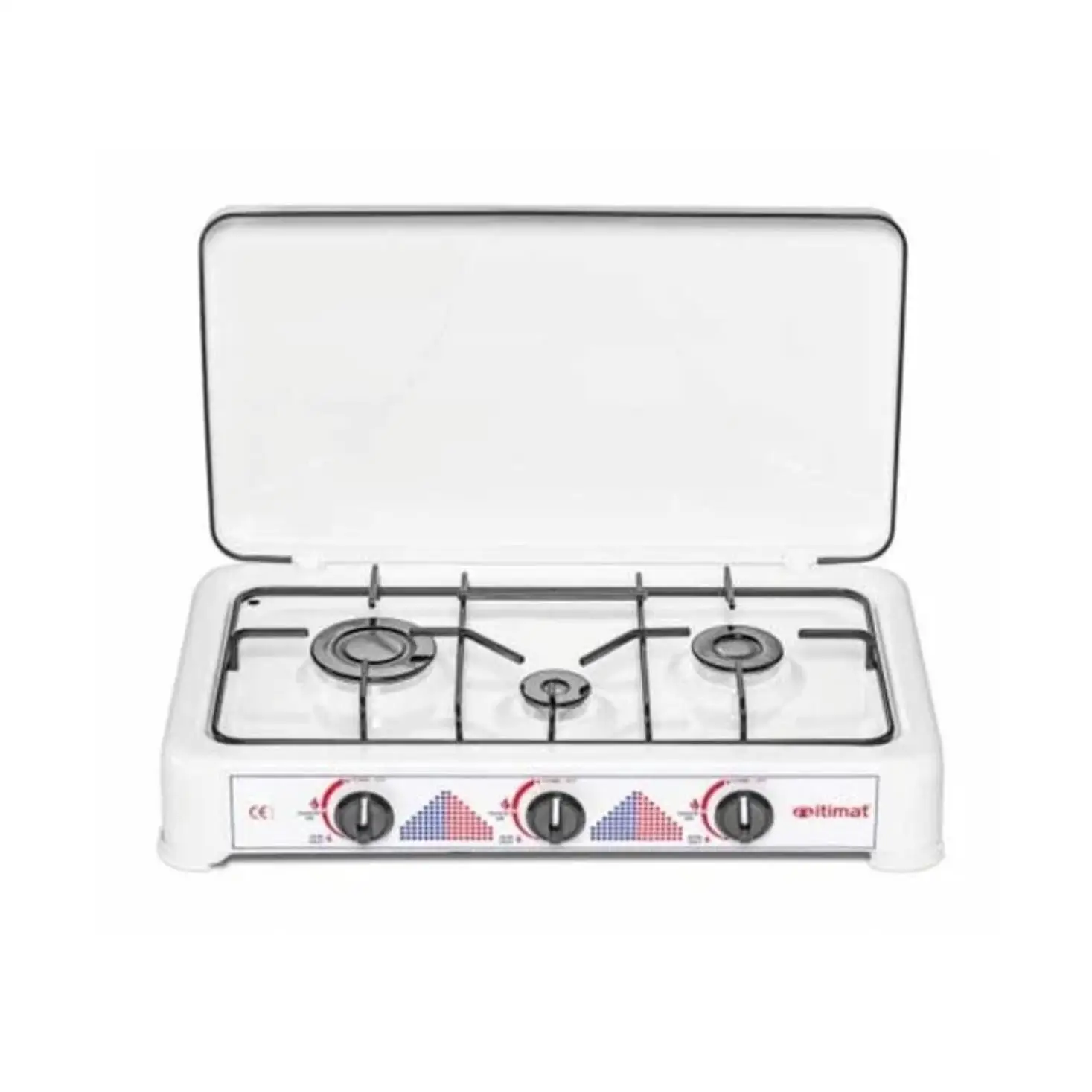 Cocina de Gas Portátil de 3 Fuegos con Tapa – ITIMAT – Blanca, Compacta y Eficiente