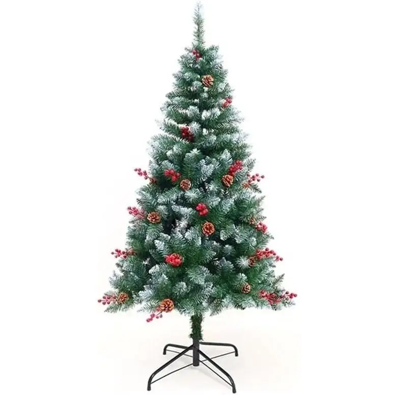 Árbol de Navidad con piñas y Bayas, Pino Artificial Verde con Puntas Blancas, Adornos para Navidad, árbol de Navidad artificial de abeto de alta calidad de para el hogar, oficina, decoración de