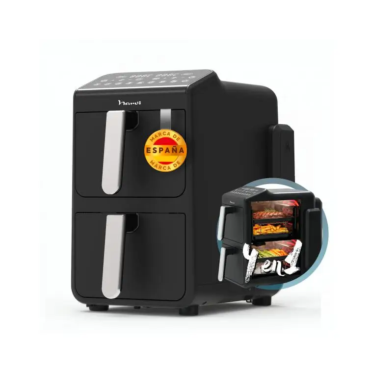 NARVI Freidora de Aire, sin Aceite. Capacidad de 10L con DOBLE CESTA independiente de 5L.,Cocina 4 recetas a la vez.  Potencia 2460W con Función SYNC, 10 Menús Automáticos y Cocción 360°.  Ref. NF100