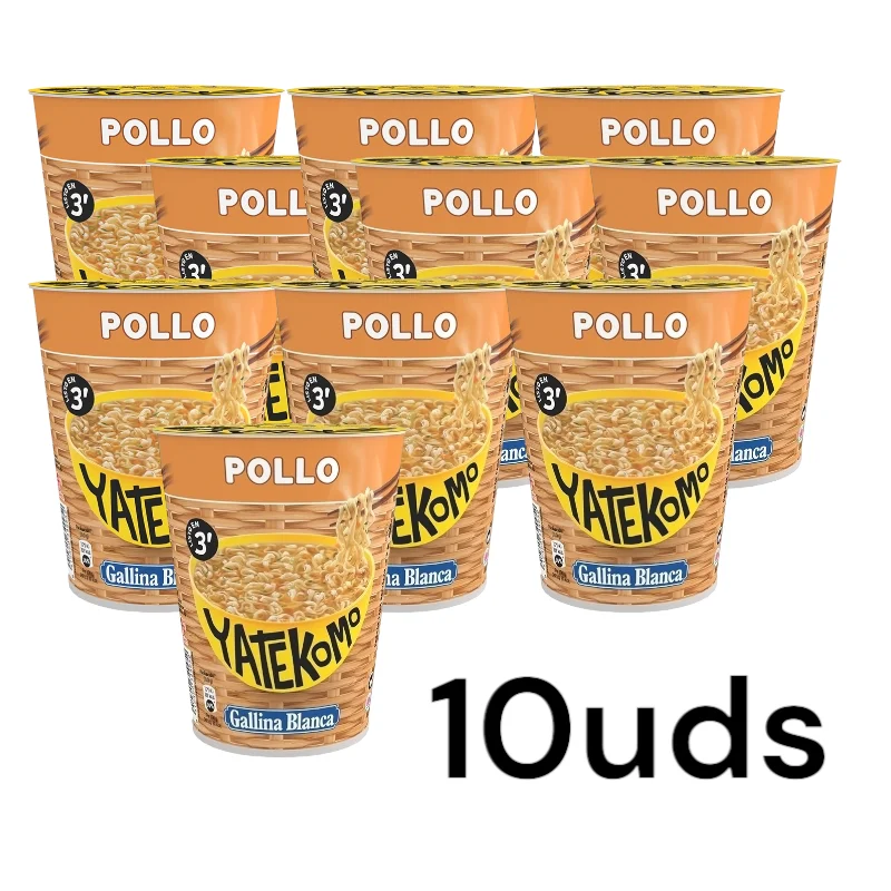 Fideos orientales instantáneos sabor pollo listos en 3 minutos YATEKOMO GALLINA BLANCA vaso 60 g - 10 UNIDADES