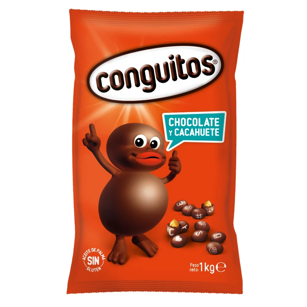 Conguitos Negros 1kg Sin Gluten - Sabor Original a Cacahuete y Cobertura de Chocolate Negro