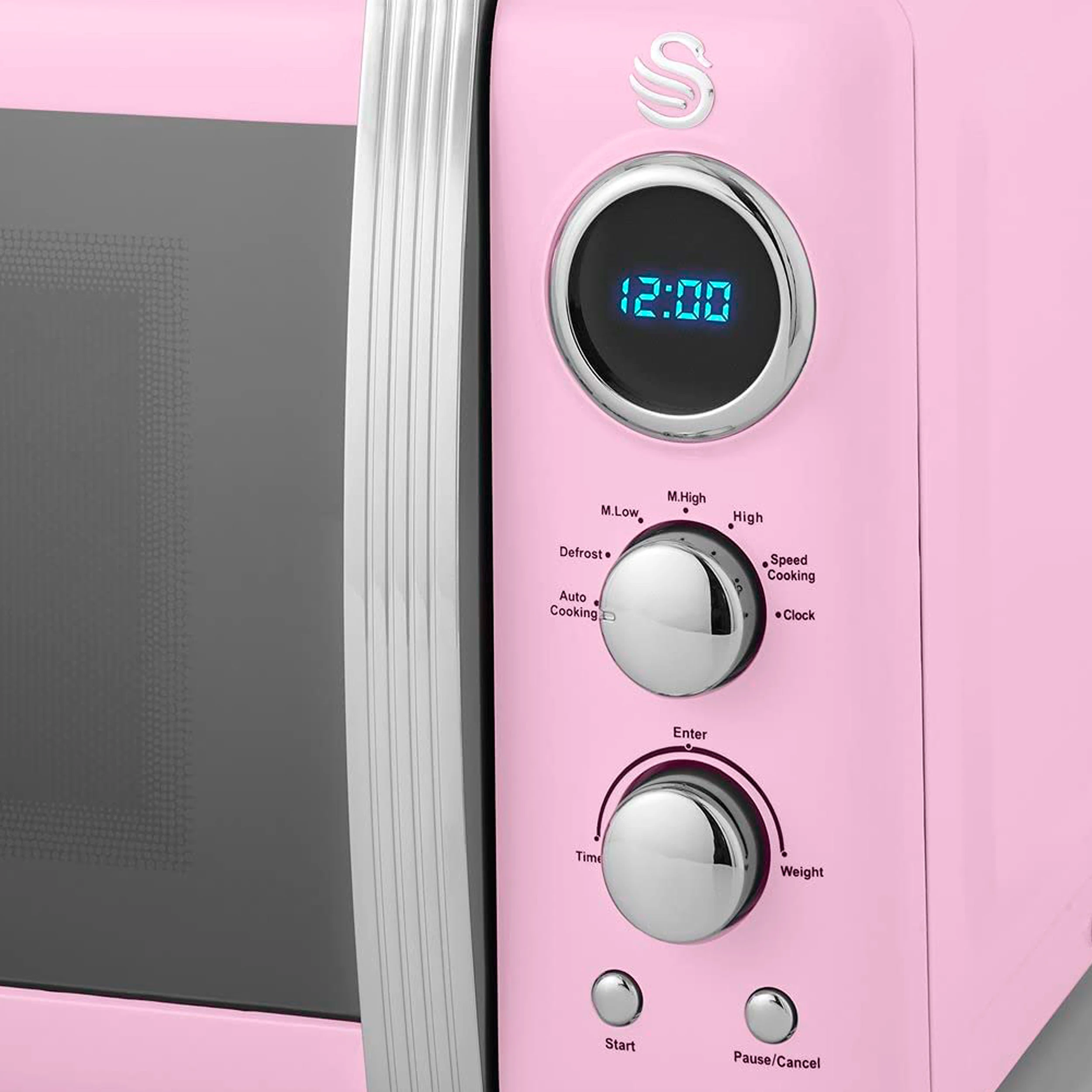 Swan sm22030lpneu retro digital microwave 20l, 5 power levels, defrosting function timer 60 min, 800w, pink