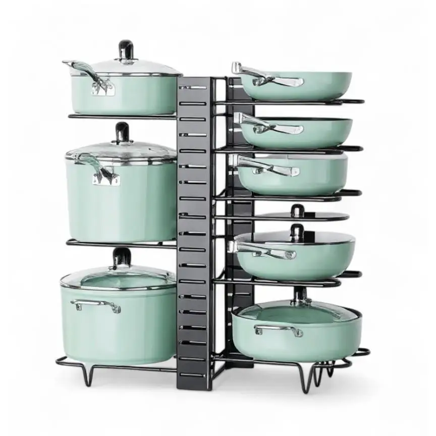 Estante para ollas Vertical multicapa, estante de almacenamiento multifuncional para cocina, encimera de hierro, estante para almacenamiento de ollas，Estante para Almacenar Ollas y Tapas