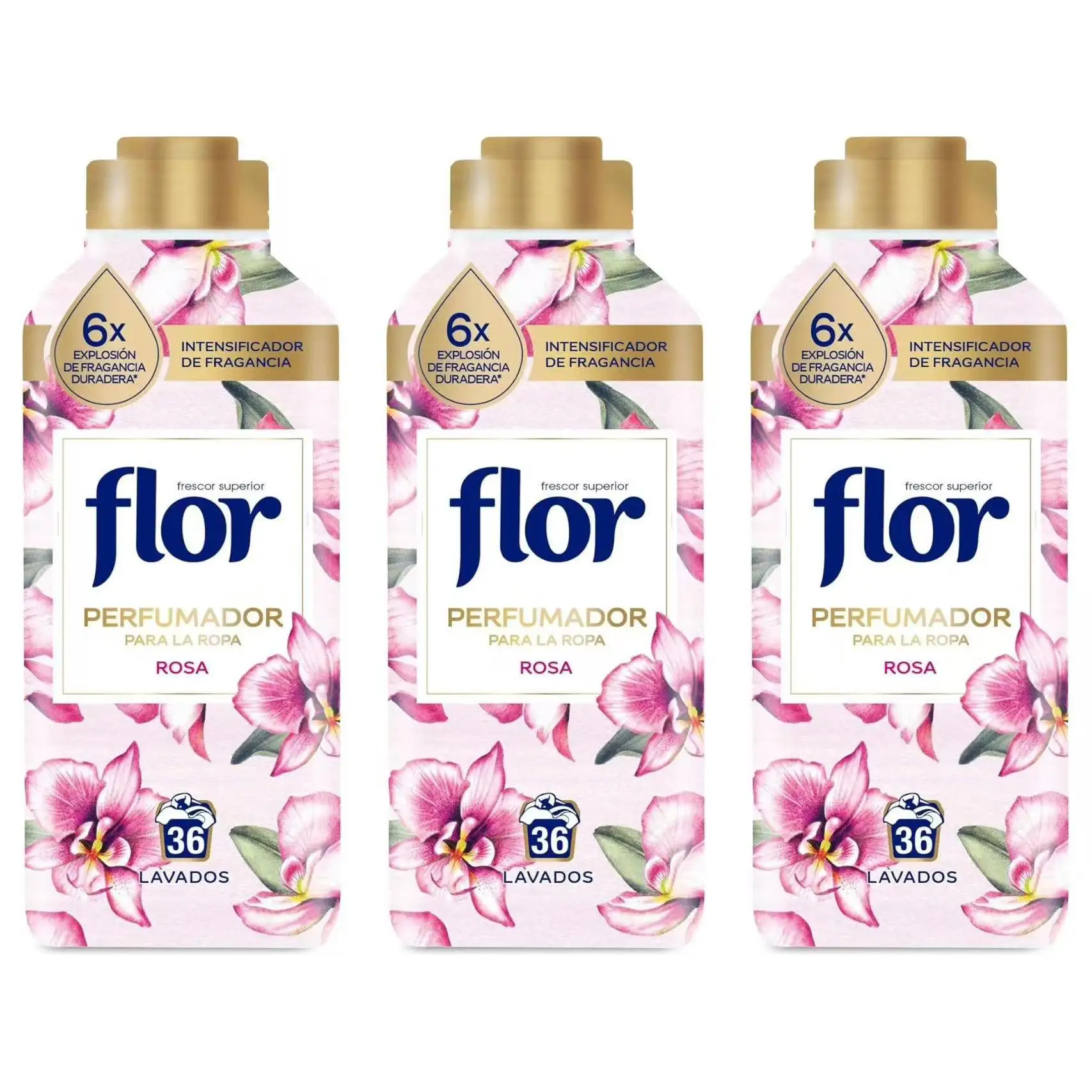 Flor Perfumador para la Ropa con fragancia floral Rosa, hasta 36 dosis 3botellas *720ml total 2160ml