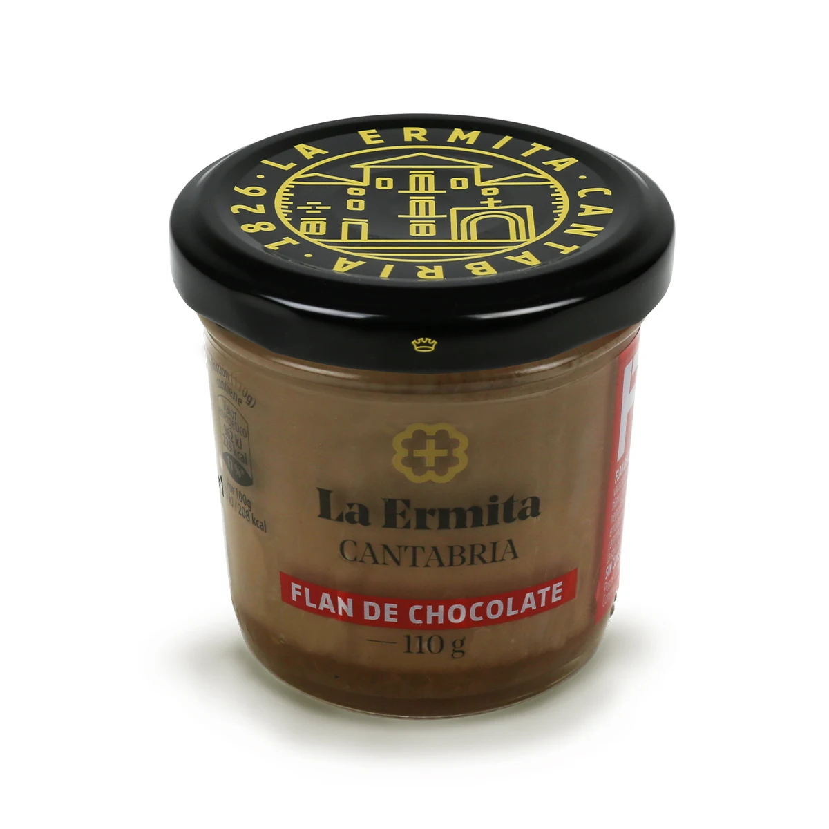 LA ERMITA Flan de Chocolate, Postre Artesanal con Leche, Queso Blanco y Cobertura de Chocolate Negro, Sin Gluten, 110 g
