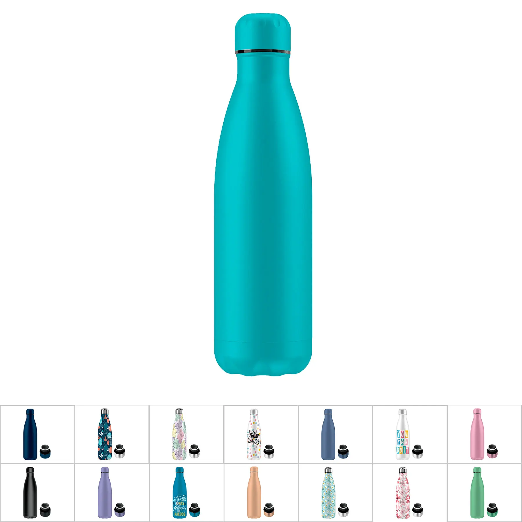 Mikomika Botella Termo de Agua Térmica de Acero Inoxidable (+40 Colores) Reutilizable | Sin BPA | Mantiene 24H Frio / 12H Calor | Termo y Hermética - Doble Pared al Vacío a Prueba de Fugas (KL500 KL750 002)