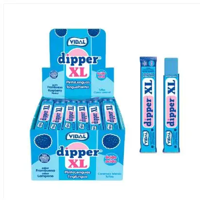 VIDAL Dipper XL Frambuesa estuche 1 Kg 100 uds aprox.  pintan la lengua azul sin gluten producto original de Vidal sabor de confianza