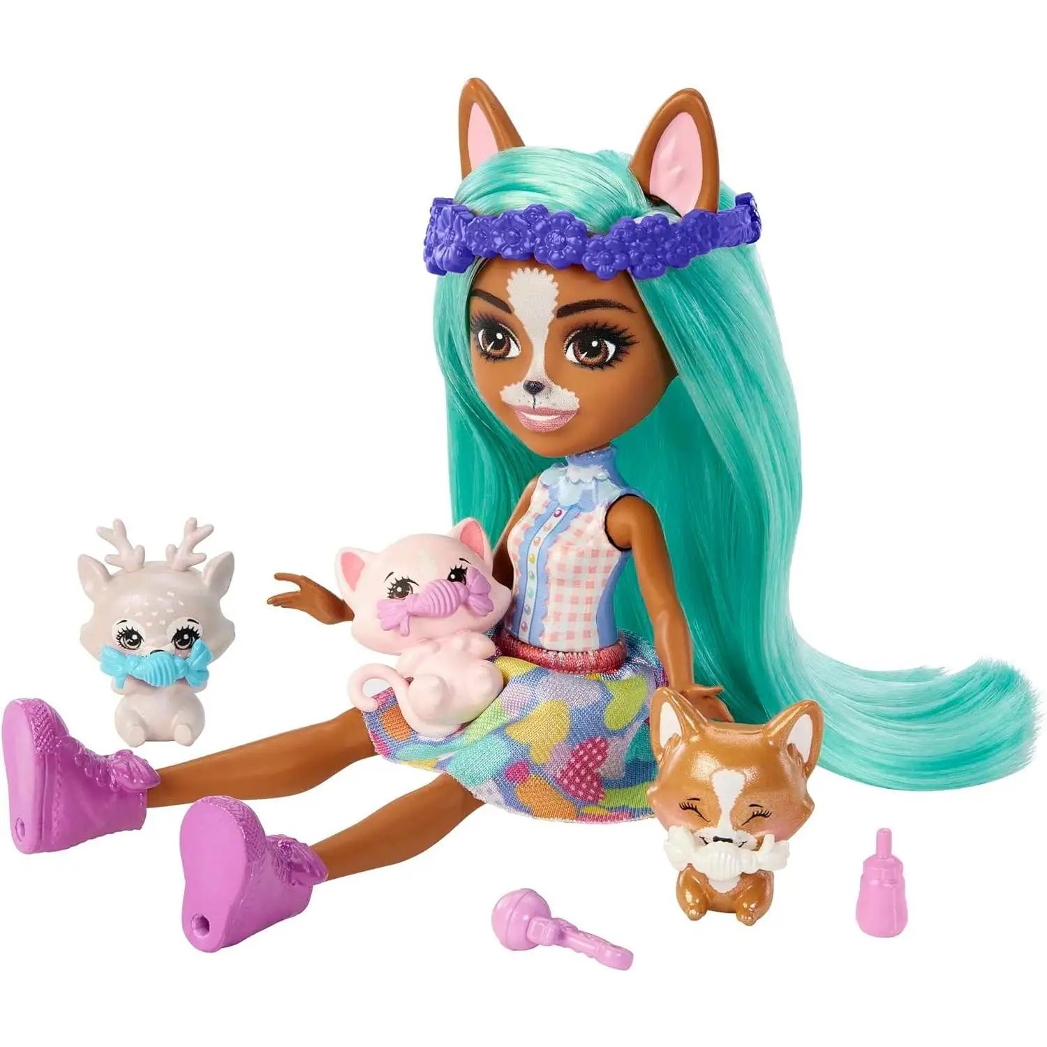 Enchantimals Baby BFFs Crizia Corgi doll with pet dog Show , 3 bestie reveal and accessories, toy + 4 years (Mattel HLK86)