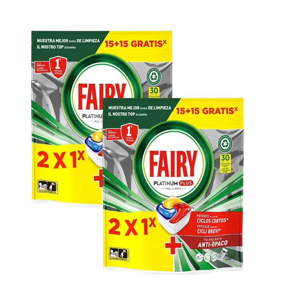 Fairy Platinum Plus 60 Cápsulas para Lavavajillas - Elimina Grasa y Deja un Aroma Fresco, Limpiador Todo en Uno con CE Certificado, Fabricado en España